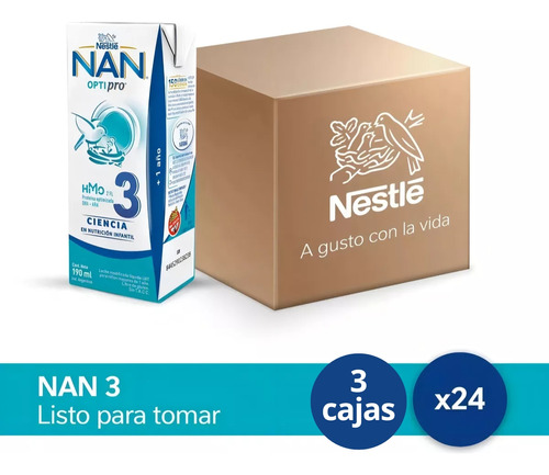 Imagen 1 de 4 de Combo x72 Leche Liquida Nan Optipro 3 Brick 190ml