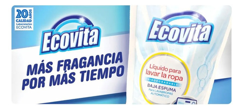 Imagen 2 de 5 de Jabon Liquido Ecovita Baja Espuma Evolution Doypack X 800 Ml