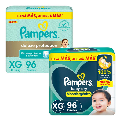 Imagen 1 de 4 de Combo x2 Pampers combinación Deluxe Protection + Babydry XG x 96u