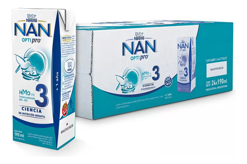 Imagen 2 de 4 de Combo x72 Leche Liquida Nan Optipro 3 Brick 190ml