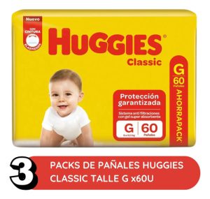 Miniatura 2 de 3 de Combo x3 Pañales Huggies Classic G x 60u