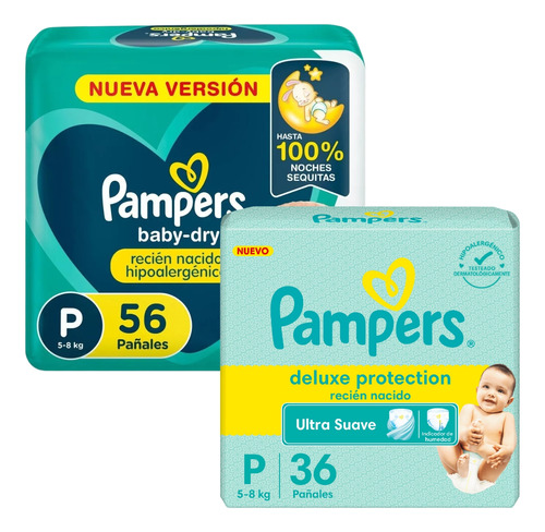 Imagen 1 de 4 de Combo x2 Pampers Deluxe Protection P x 36u + Babydry P x 56u