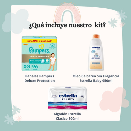 Imagen 2 de 5 de Combo Pañales Pampers Deluxe Protection XG x 96u + Algodón clásico 500gr + Óleo calcáreo 950ml