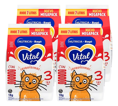 Imagen 1 de 3 de Combo x4 Leche en Polvo Vital 3 pouch 1kg