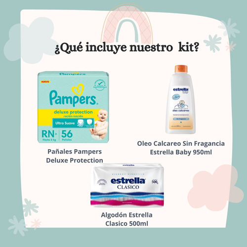 Imagen 2 de 5 de Combo Pañales Pampers Deluxe RN x 56u + Algodón clásico 500gr + Óleo calcáreo 950ml