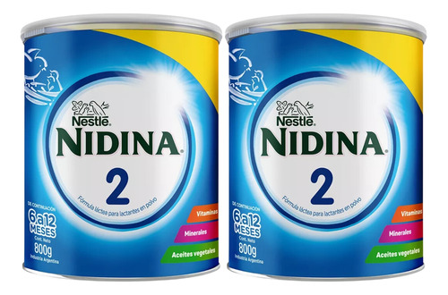 Imagen 1 de 3 de Combo x2 Leche En Polvo Nidina 2 Lata x 800g