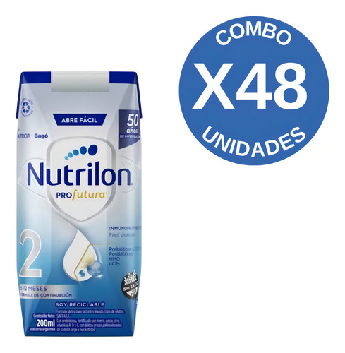 Imagen 1 de 4 de Combo 48u Leche Liquida Nutrilon Profutura 2 brick 200ml