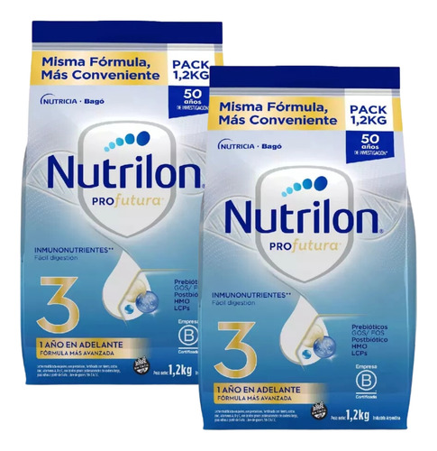 Imagen 1 de 3 de Combo x2 Leche En Polvo Nutrilon Profutura 3 Pouch 1,2kg