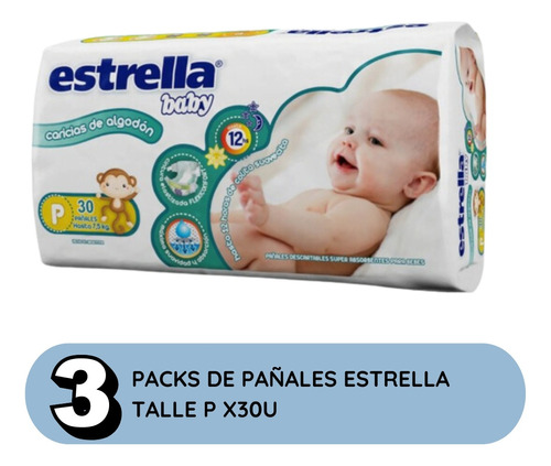 Imagen 2 de 2 de Combo x3 Pañales Estrella Baby P x 30u