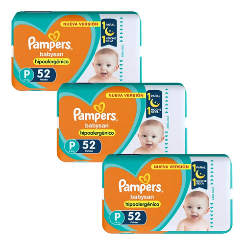 Imagen 1 de 3 de Combo x3 Pañales Pampers Babysan P x 52u