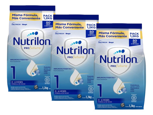 Imagen 1 de 3 de Combo x3 Leche En Polvo Nutrilon Profutura 1 Pouch 1,2kg