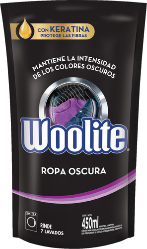 Imagen 2 de 3 de Woolite Jabón Líquido Ropa Oscura Matic Repuesto D/p 450 Ml