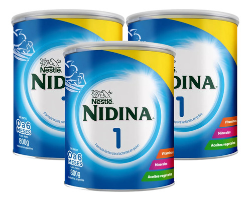 Imagen 1 de 3 de Combo x3 Leche En Polvo Nidina 1 Lata x 800g