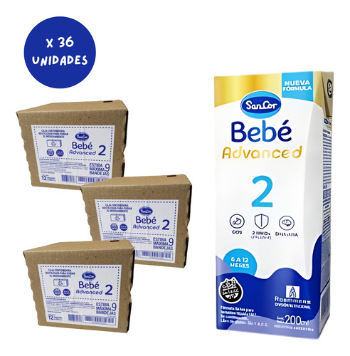 Imagen 2 de 3 de Combo x36 Leche Sancor Bebe Advanced 2 x 200ml