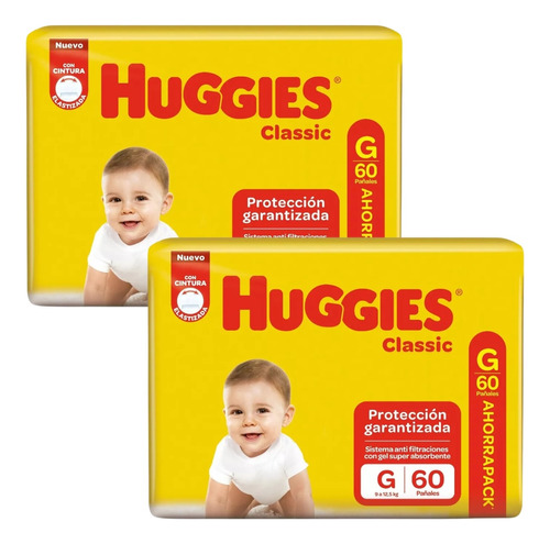 Imagen 1 de 3 de Combo x2 Pañales Huggies Classic G x 60u