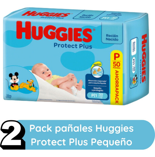 Imagen 2 de 8 de Combo x2 Pañales Huggies Protect Plus P x 50u