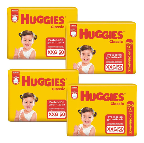 Imagen 1 de 3 de Combo x4 Pañales Huggies Classic XXG x 50u