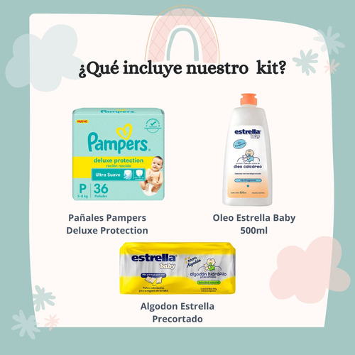 Imagen 2 de 5 de Combo Pañales Pampers Deluxe P x 36u + Algodón precortado + Óleo calcáreo