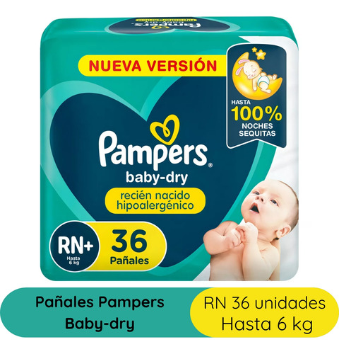 Imagen 3 de 3 de Combo x4 Pañales Pampers Babydry RN+ 36u