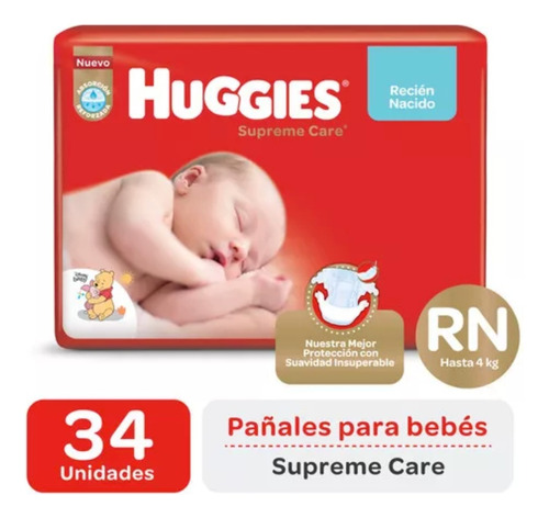 Imagen 4 de 5 de Combo x2 Pañales Huggies Supreme Care RN x 34u + Toallitas húmedas con óleo calcáreo x 80u