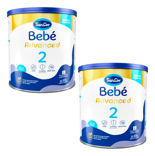 Imagen 1 de 5 de Combo x2 Leche en Polvo Sancor Bebe Advanced 2 lata x 800g