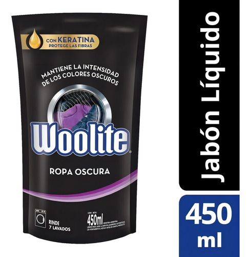 Imagen 3 de 3 de Woolite Jabón Líquido Ropa Oscura Matic Repuesto D/p 450 Ml