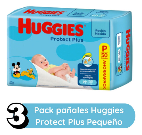 Imagen 2 de 8 de Combo x3 Pañales Huggies Protect Plus P x 50u