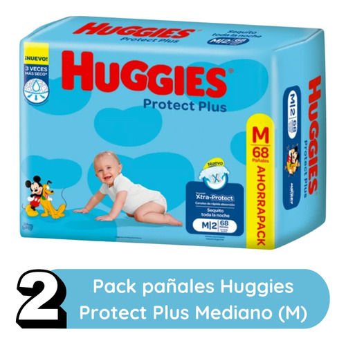 Imagen 2 de 9 de Combo x2 Pañales Huggies Protect Plus M x 68u