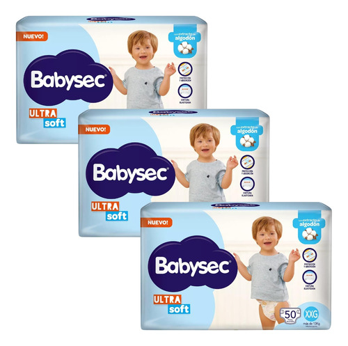 Imagen 1 de 3 de Combo x3 Pañales Babysec Ultrasoft XXG 50u