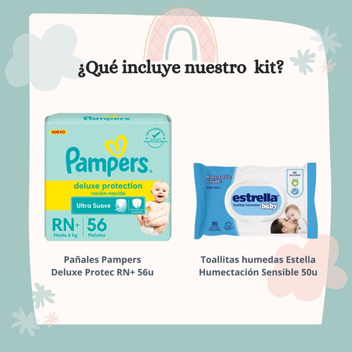 Imagen 2 de 4 de Combo Pañales Pampers Deluxe Protection RN x 56u + Toallitas húmedas Estrella x 50u