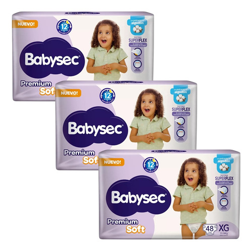 Imagen 1 de 2 de Combo x3 Pañales Babysec Premium Soft XG x 48u