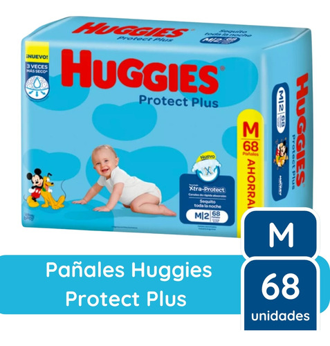 Imagen 3 de 9 de Combo x4 Pañales Huggies Protect Plus M x 68u