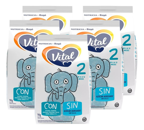 Imagen 1 de 5 de Combo x5 Leche en Polvo Vital 2 pouch 1kg