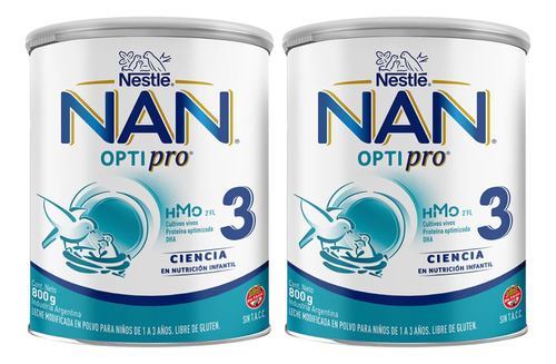 Imagen 1 de 4 de Combo x2 Leche En Polvo Nan Opti Pro 3 Lata x 800gr