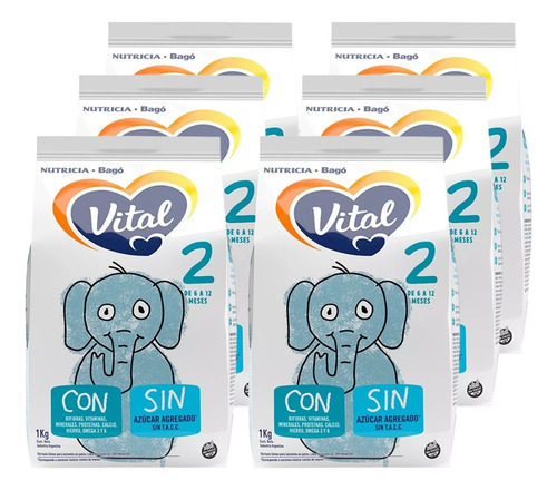 Imagen 1 de 5 de Combo x6 Leche en Polvo Vital 2 pouch 1kg