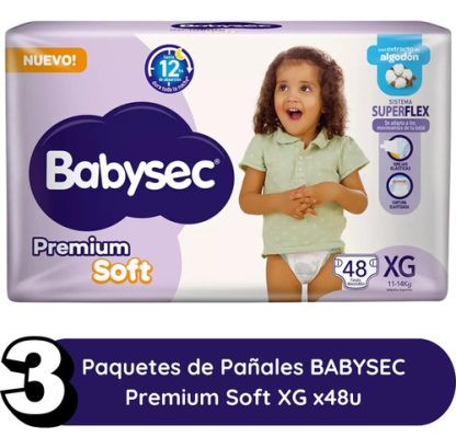 Imagen 2 de 2 de Combo x3 Pañales Babysec Premium Soft XG x 48u