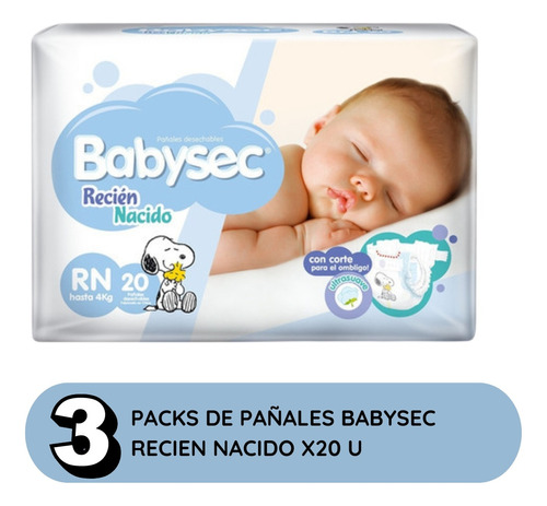 Imagen 2 de 2 de Combo x3 Pañales Babysec RN x 20u