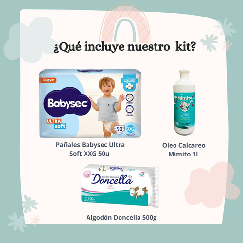 Imagen 2 de 5 de Combo Pañales Babysec Ultrasoft XXG 50u + Algodón 500gr + Oleo 1lt