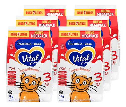 Imagen 1 de 3 de Combo x6 Leche en Polvo Vital 3 pouch 1kg