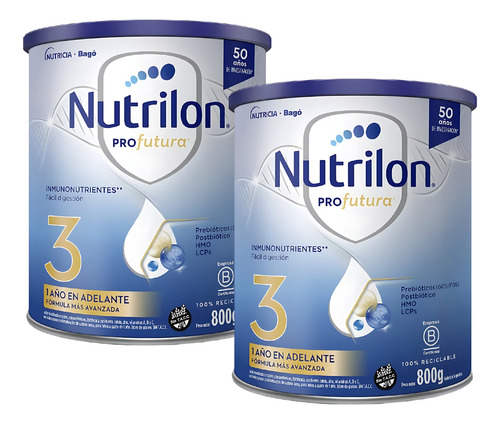 Imagen 1 de 3 de Combo x2 Leche En Polvo Nutrilon Profutura 3 Lata X800g