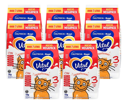 Imagen 1 de 3 de Combo x8 Leche en Polvo Vital 3 pouch 1kg