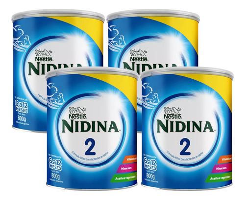 Imagen 1 de 3 de Combo x4 Leche En Polvo Nidina 2 Lata x 800g