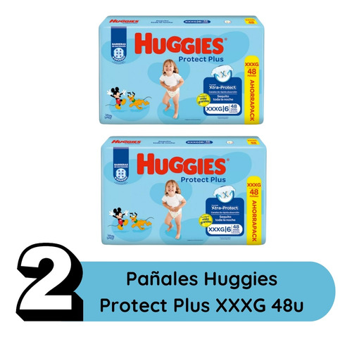 Imagen 2 de 8 de Combo x2 Pañales Huggies Protect Plus P + Toallitas húmedas con óleo calcáreo x 80u