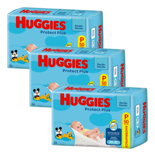 Imagen 1 de 8 de Combo x3 Pañales Huggies Protect Plus P x 50u