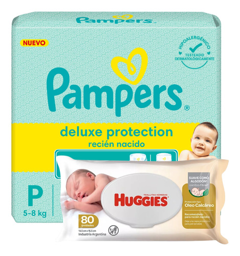 Imagen 1 de 4 de Combo Pañales Pampers Deluxe Protection P x 36u + Toallitas húmedas con óleo calcáreo