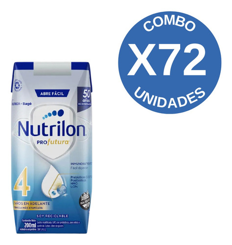 Imagen 1 de 3 de Combo 72u Leche Liquida Nutrilon Profutura 4 brick 200ml