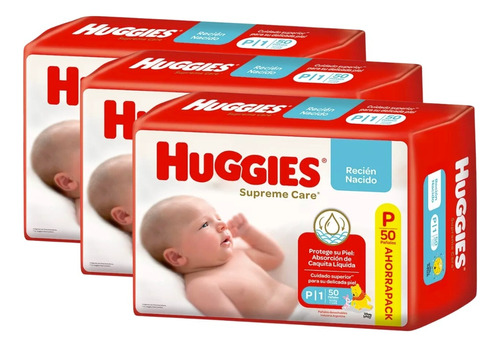 Imagen 1 de 4 de Combo x3 Pañales Huggies Supreme Care P x 50u