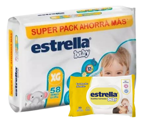 Imagen 1 de 1 de Combo Pañales Estrella Baby Super Pack + Toallitas húmedas x 50u