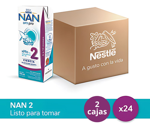 Imagen 2 de 3 de Combo x48 Leche Liquida Nan Optipro 2 Brick 190ml