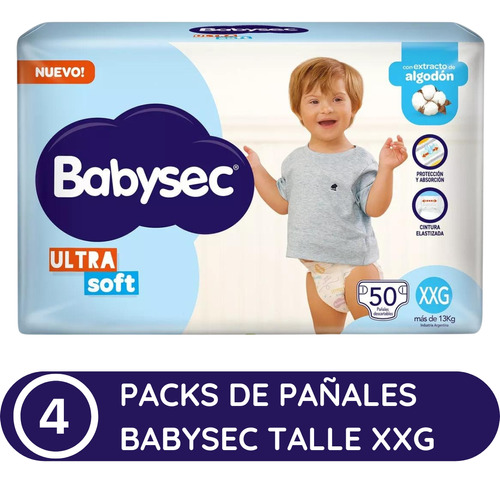 Imagen 2 de 3 de Combo x4 Pañales Babysec Ultrasoft XXG x 50u